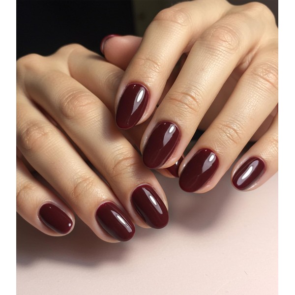 Morily Burgundy Press on Nails - Glossy Short Oval Fake