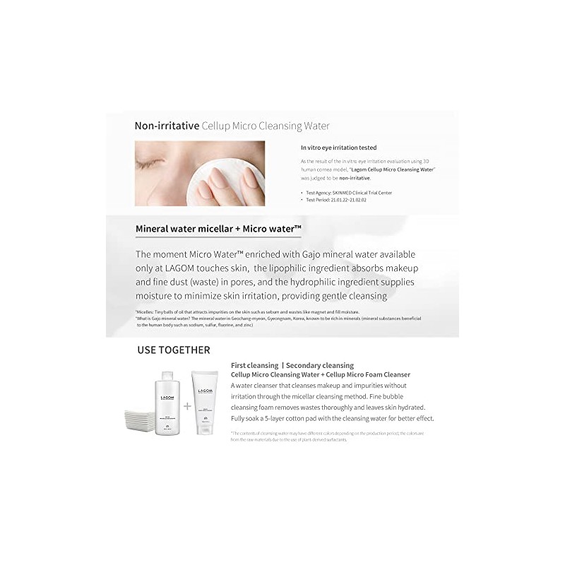 LAGOM Cellup Micro Cleansing Water Natural Vegano Micelar Fermentado Lava