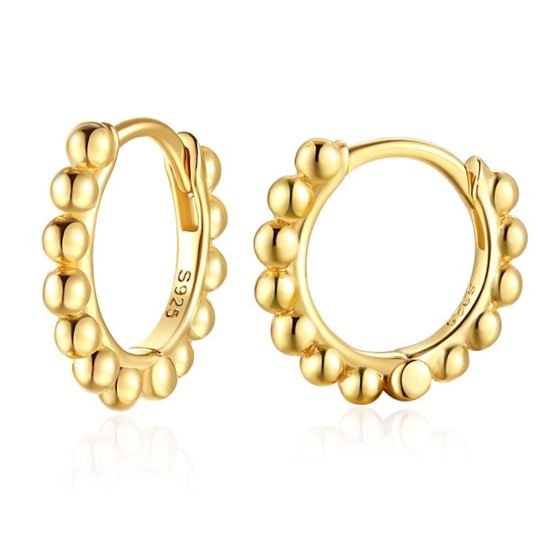 Ball Beaded Huggie Hoop Earrings 925 Sterling Silver Upper Ear