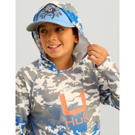 HUK Unisex Kid's Icon KC Scott Patterned Hoodie, Performance Hooded Fishing Shirt, Night Owl 2.0