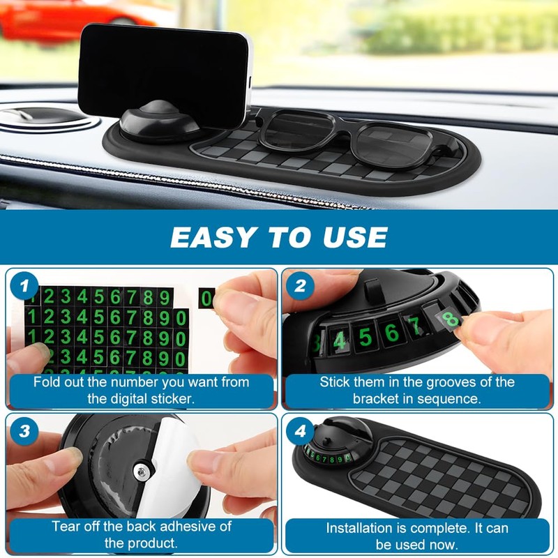 Herxsin Multifunction Car Anti-Slip Mat, Car Dashboard Mobile Phone Holder,