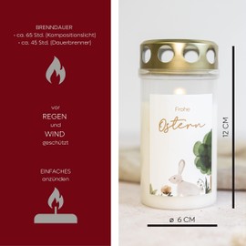 Grabkerze | Grablicht Ostern Hase | Motiv | Friedhofskerze | Kerze Friedhof Baby Kind Sternenkinder | Grabkerzen | Grabschmuck | Grablicht | Ostern Frühling | Hase (Kompositions-Öllicht)