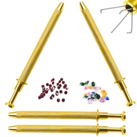 OdontoMed2011 Set of 4 Pieces 4 Prongs Jeweler's Pick Up Tool Gold Plated for Diamonds Gem Stones Beads Ball Grabber Piercing Small Parts Picker Stainless Steel