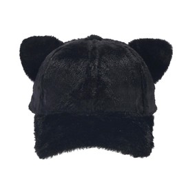 Fuzzy Faux Fur Baseball Cap for Women Girls Cute Cat Ears Winter Warm Baseball Hat Trucker Dad Hats for Outdoor Travel Black