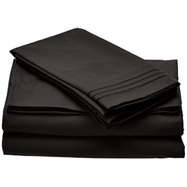 Elegant Comfort 1500 Thread Count Wrinkle Resistant Ultra Soft Luxurious 4-Piece Bed Sheet Set Deep Pocket Up to 16"- Many Size and Colors, Full, Black