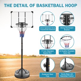 MIUDGIG 7.5-9.2ft Portable Basketball Hoop & Goals, Adjustable Height Basketball Goal System, Basketball Hoop Stand with 32Inch Shatterproof Backboard & 17" Rim for Youth/Adults, Indoor/Outdoor(White)