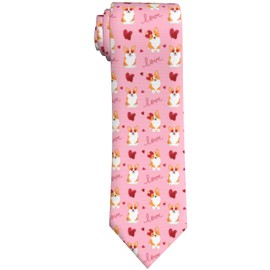 WILL BUDXEG Valentine'S Day Red Heart Cute Dog Corgi Mens Novelty Necktie Ties Funny Neckties Fashion Neck Ties