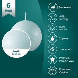 SPAAS Sky Blue Round Candles - 3" Rustic Ball Candles for Wedding & Home Decor - Set of 6