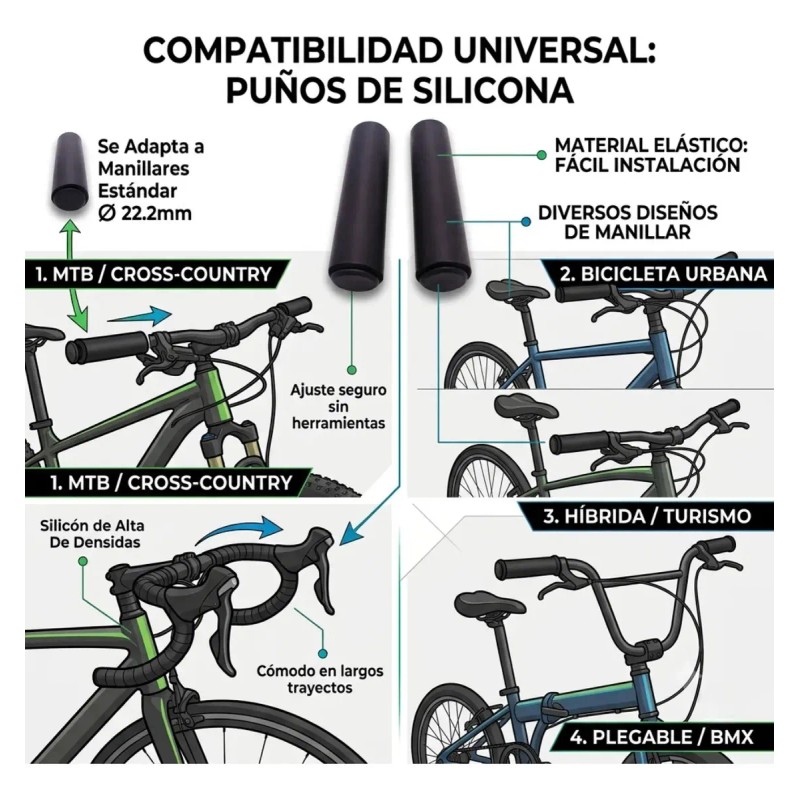 Par Puño Suave Bicicleta Silicon Bmx Ruta Urbana Antideslizante Negro