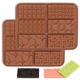 PiiiinkHot Thin Silicone Chocolate Bar Mold | 2-Pack 6-Cavity Break-Apart Waffle Shape Molds for Homemade Candy, Protein Bars, Fudge | Food Grade Non-Stick Baking Mold for Chocolate, Energy Bars