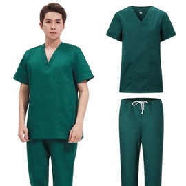 YAVINCOL Scrubs for Women And Men set(Top+Jogger Pants) For Nurse Esthetician Workwear Medical Nursing Uniform Set with Multi Pocket Anti Wrinkle(Men-Green-XL)