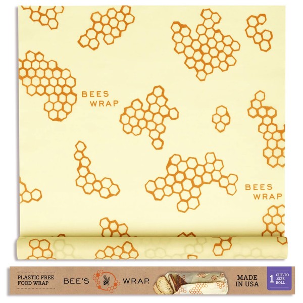 Bee's Wrap - XXL Roll 14" x 52"- Made in the USA with Certified Organic Cotton - Plastic and Silicone Free - Reusable Eco-Friendly Beeswax Food Wrap - Honeycomb Print