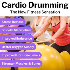 Cardio Drumming Equipment Set - 26" Exercise Ball with Pump and Weighted Cardio Drumming Sticks with Grips - Fitness Yoga Ball Drumsticks Workout for Balance, Rhythm, Aerobic Moves, Dance, Gymnastics