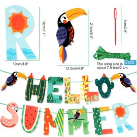 HOWAF Hello Summer Banner, Tropical Flamingo Parrot Theme Summer Beach Pool Party Decorations, Hello Summer Decorations for Home Office, Hello Summer Birthday Party Decorations