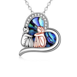 AOBOCO Sisters Necklace, 925 Sterling Silver Heart Pendant Necklace with Crystal Jewellery Birthday Gift, Sterling Silver, Aquamarine