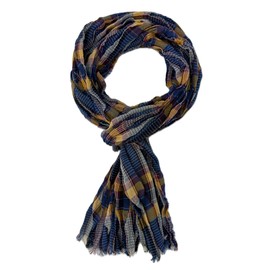 Rotfuchs Cotton Scarf Lightweight Women's Scarf Men's Scarf Crinkled Look Checked Pattern in Yellow Blue Red Made in Germany, Yellow Blue Red