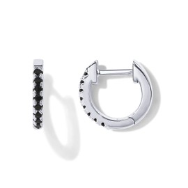 PAVOI 14K Gold Plated Sterling Silver Post Huggies | Cubic Zirconia Huggie Earrings for Women | Black Stones, White Gold