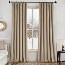MIULEE Velvet Curtains 84 Inches Long 2 Panels Set for Bedroom, Pinch Pleat Back Tab Luxury Thermal Insulated Living Room Darkening Drapes Pleated Blackout Window Curtains with Hooks, Camel Beige