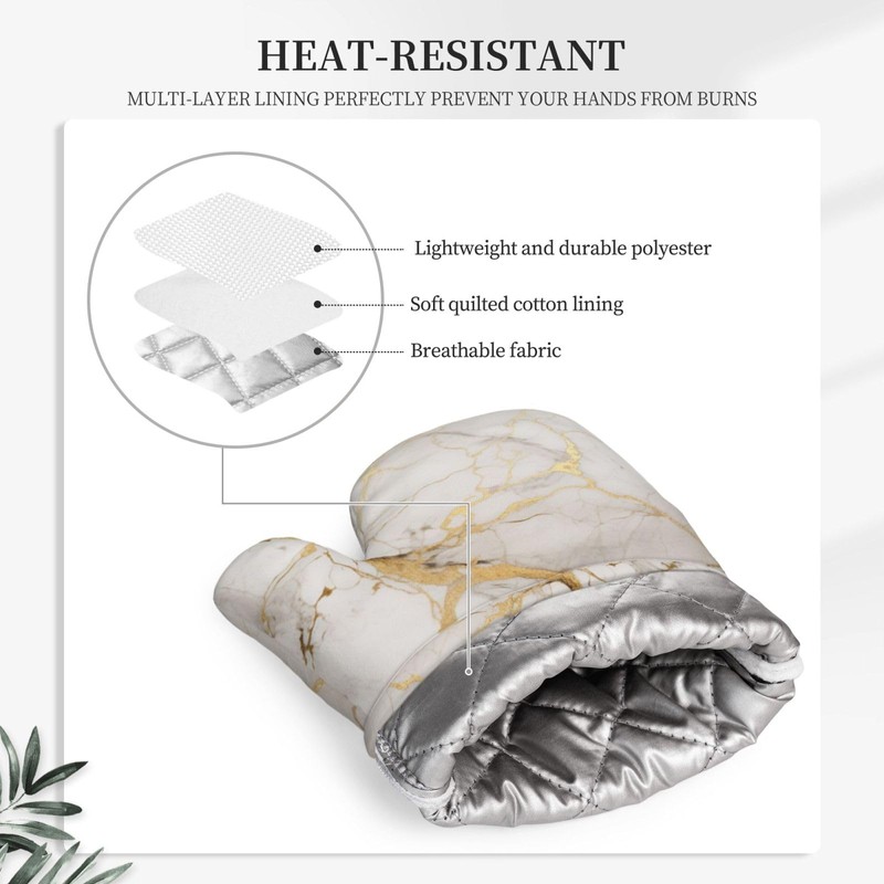 Oven Mitts and Pot Holders Marble Gray Gold White Silicone