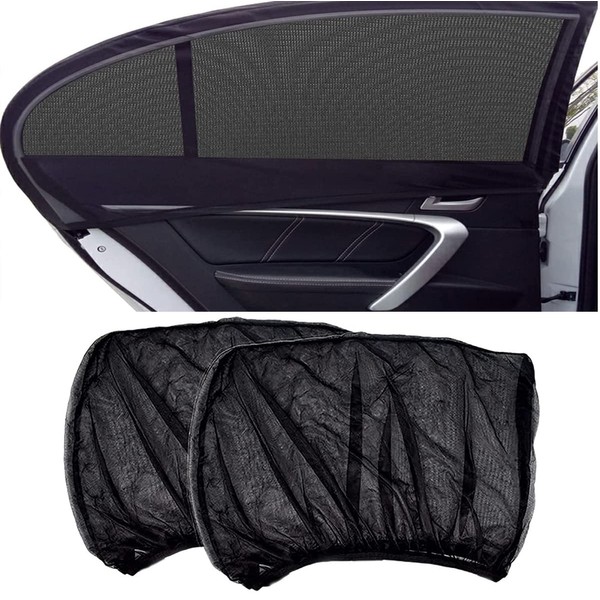 Universal Car Window Shade, 2 Pcs Stretchable Breathable Mesh Front