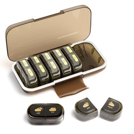 Codcaw Weekly Pill Organizer 2 Times a Day, Moisture-Proof, Detachable Compartments, Am Pm Pill Box 2X 7 Day, Travel Pill Organizer for Pills/Fish Oil/Medication/Vitamin/Supplements (Brown)