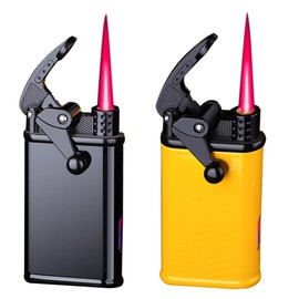 LIJIANTC 2 Pack Black Yellow Torch Lighter Butane,Jet Flame Windproof Adjustable Lighters,Cool Refillable Butane,Metal Jet Torch Lighter,Candles BBQ Camping (No Butane Fuel)