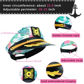 dodowin Captain Hat for Men Women Adjustable Sailor Hats 6 Pack Boat Cruise Yacht Rock Party Costume Beach Essentials Hawaiian Outfit Blue Green Pink Purple Black Floral