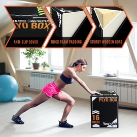 Yes4All 3-in-1 Soft-Padded Plyo Box With Wooden, Non-Slip Multi-Use Cushioned Plyometric Jump Box with Vinyl Cover for Jumping, Conditioning, Strength Training - 16x14x12 Inches