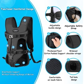 PetBonus Pet Front Dog Carrier Backpacks, Adjustable Dog Backpack Carrier, Legs Out Easy-fit Dog Chest Carrier for Medium Small Dogs, Hands Free Dog Front Carrier for Hiking, Cycling (Black, L)
