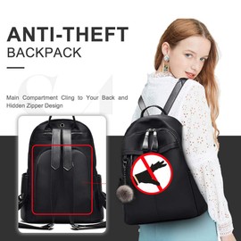 IHAYNER I Backpack Womens Ladies Backpacks for Women Rucksack Nylon Waterproof Anti-Theft Daypack Multi-Pockets Hairball Pendant Travel School Purse Black