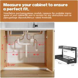 2-Pack 20.47"Deep Under Sink Organizer And Storage,2-Tier L-Shaped Pull Out Cabinet Organizer with Upgraded Slide Rails,Height Adjustable Drawers for Kitchen&Bathroom,Extra-Large Storage Shelves–Black