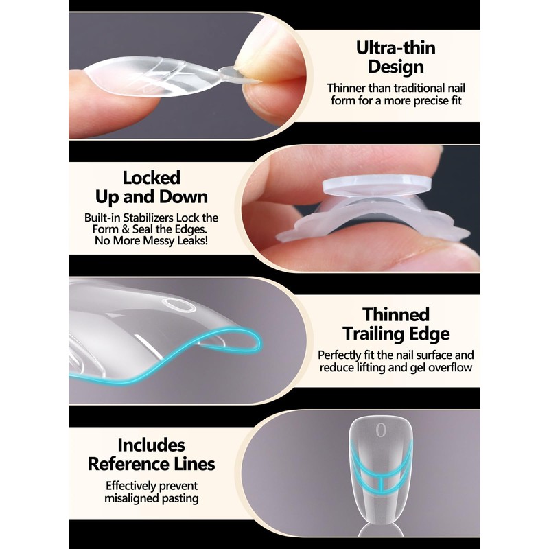 EBANKU 280PCS Sandwich Dual Nail Forms, Dual Forms for Polygel