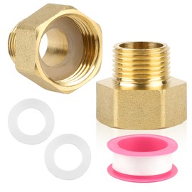 2 Pieces Reducer 1/2 to 3/8, Brass 1/2 Inch to 3/8 Inch Adapter, Reducing Nipple 3/8 to 1/2 with 2 Rubber Seal and Paper Raw Tape, Tap Extension for Pipe Connections