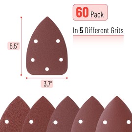 Bates- Mouse Detail Sander - 60 PCs, 40/80/120/180/240 Grit Sanding Pads, Compatible With Mouse & Palm Sanders