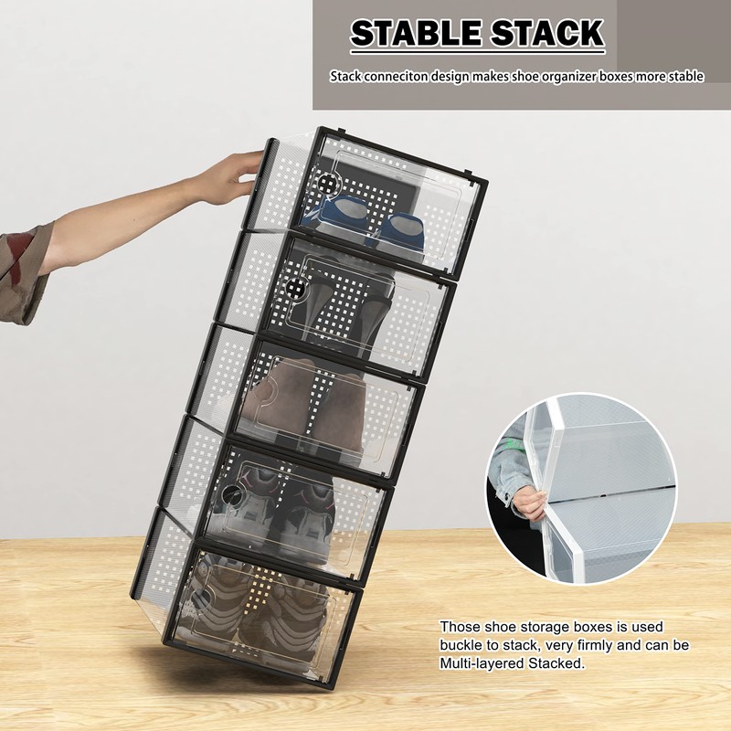 Hrrsaki Stackable Clear Shoe Storage Boxes - 15 Pack Foldable