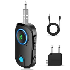Bluetooth 5.3 Transmitter Jack, 2 in 1 Bluetooth Audio Adapter Transmitter Receiver, Bluetooth Low Latency Audio Splitter for 2 Headphones, TV Aeroplane Car Stereo System, 3.5 mm AUX/RCA Plug & Play