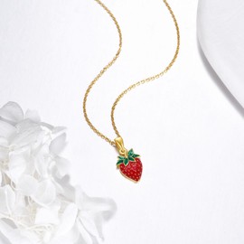 URONE Strawberry Necklace 925 Sterling Silver Red Strawberry Pendant Necklace Fruit Strawberry Jewellery Gifts for Women