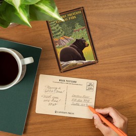 Great Smoky Mountain National Park, Tennessee, Black Bear in Forest (4x6 Birch Wood Postcards, 2-Pack Stationary, Rustic Home Wall Decor)