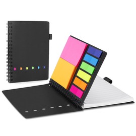 AGPTEK Spiral Notebook, Pocket Notebook with Kraft Cover, Spiral Notepad with Pen Holder and Colorful Sticky Notes, Black, 15 x 11 x 1.2 cm