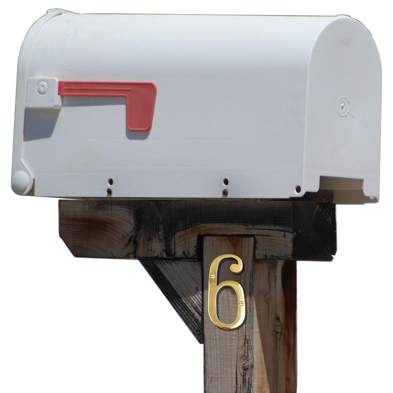6-inch House Number 6 (Six) with Mounting Screws, Polished Brass,
