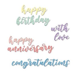 Sizzix Thinlits Die 665089 Script Sentiments by Sharon Drury, 6 Pack, Multicolour, One Size