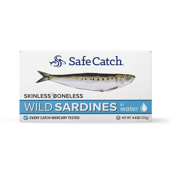 Safe Catch Wild Sardines in Water Skinless Boneless Wild-Caught Sardine Fillets Low Mercury Tested Keto Food Kosher Non-GMO Sardines Pack of 6, 4.4oz Tins