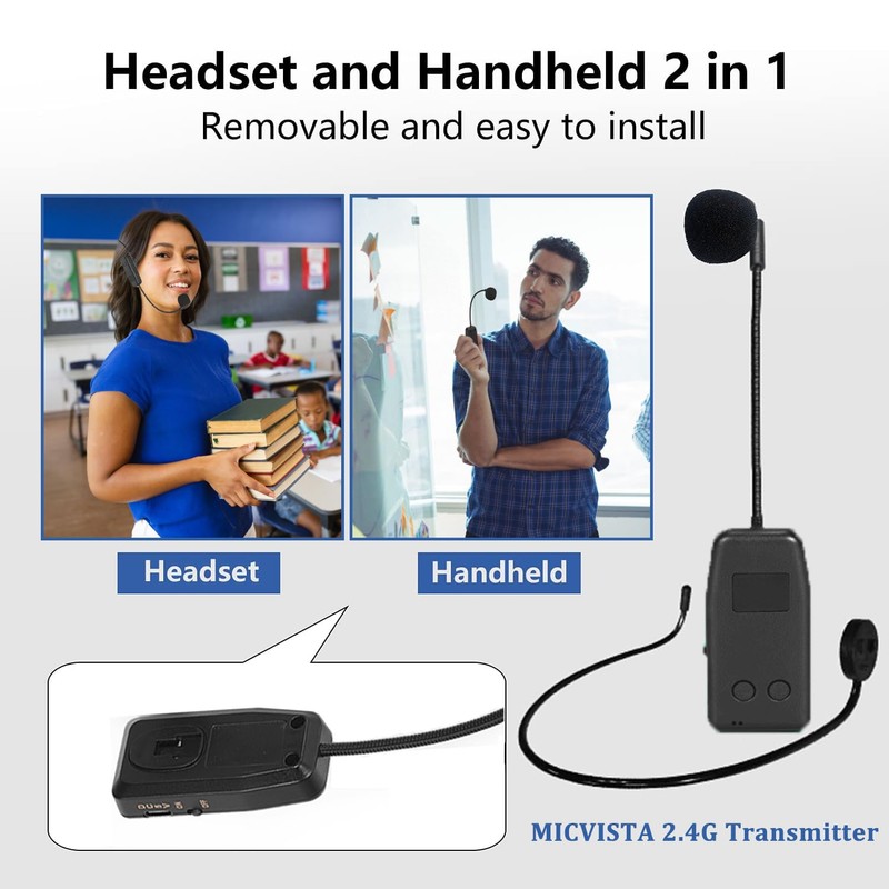 Wireless Microphone System for 4 People,2.4G Wireless Headset Mics and