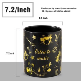 Howise 7" Music Utensil Holder, Large Kitchen Utensil Holder Organizer , Black Stable Utensil Crock Spatula Holder for Kitchen Counter Countertop Farmhouse Cooking Tools Holder（Black