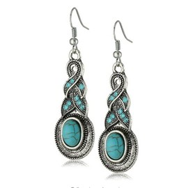 YAZILIND Ethnic Tibetan Alloy Oval Resin Drop Dangle Earrings for Women
