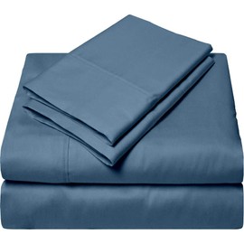 EXTRA 24" POCKET Giza-Egyptian-Dreams-Set-My-Sheet-&-Pillow, 100% Giza Egyptian Cotton Sheet Set |Twin Size, Mediterranean Blue Color| 4-PC Sheet Set, Silky Satin Breathable Giza Cotton Sheets Set