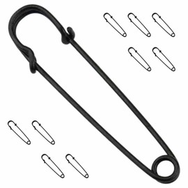 10Pcs 4 inch 10cm Extra Large Safety Pins Metal Heavy Duty Blanket Pins for Jewelry Crafts (Black)
