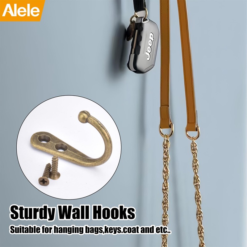 Alele 12Pcs Brass Wall Hooks,Single Prong Hook Hanger,Robe Towel Hooks,Zinc