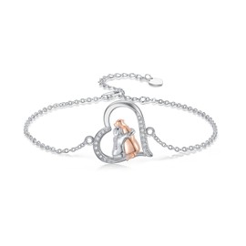LONAGO Animal Bracelet 925 Sterling Silver Cute Fox Elephant Rabbit Cat Dog Bracelet Jewellery, Sterling Silver, Cubic Zirconia