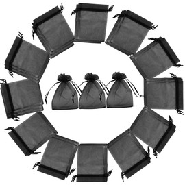 creative balloons Organza Bags Black 7 x 9cm Organza Gift Bags 50 Pack Wedding Christmas Favour Drawstring Bags Jewellery Bags Candy Mesh Pouch Bag Small Gifts